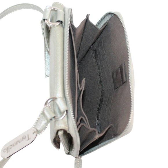 Tignanello Metallic Pebble Leather Snap Zippered Pockets Crossbody Purse Bag - Picture 8 of 11